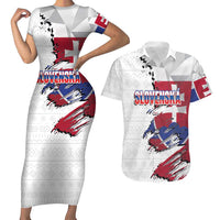 Slovakia Couples Matching Short Sleeve Bodycon Dress and Hawaiian Shirt Flag Grunge Half Style with Slovak Pattern