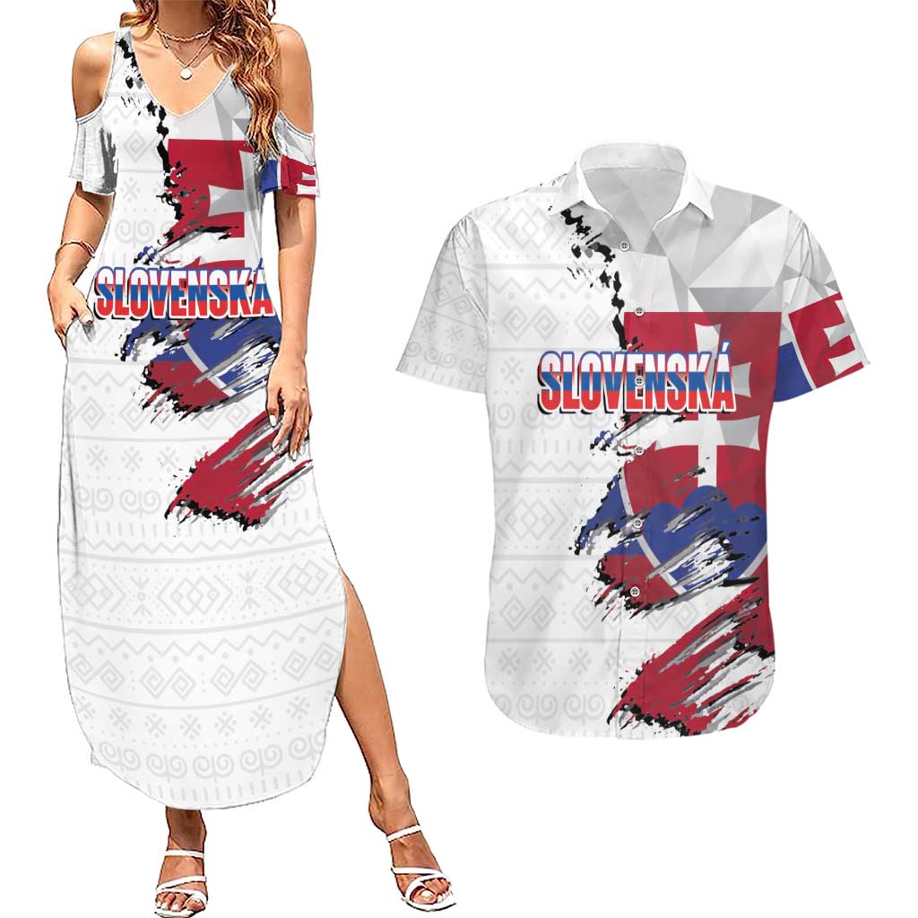 Slovakia Couples Matching Summer Maxi Dress and Hawaiian Shirt Flag Grunge Half Style with Slovak Pattern
