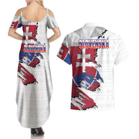 Slovakia Couples Matching Summer Maxi Dress and Hawaiian Shirt Flag Grunge Half Style with Slovak Pattern
