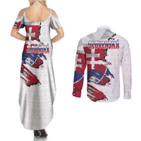 Slovakia Couples Matching Summer Maxi Dress and Long Sleeve Button Shirt Flag Grunge Half Style with Slovak Pattern