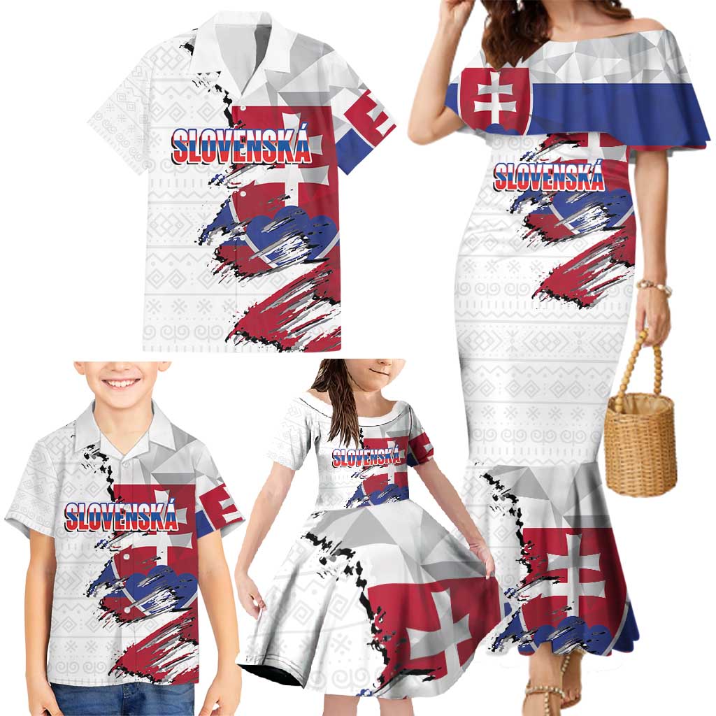 Slovakia Family Matching Mermaid Dress and Hawaiian Shirt Flag Grunge Half Style with Slovak Pattern