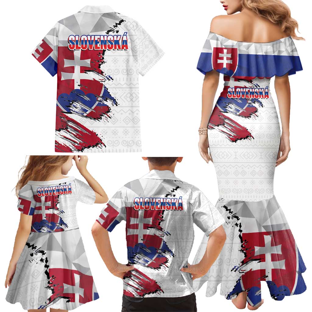 Slovakia Family Matching Mermaid Dress and Hawaiian Shirt Flag Grunge Half Style with Slovak Pattern