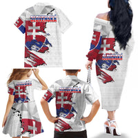 Slovakia Family Matching Off The Shoulder Long Sleeve Dress and Hawaiian Shirt Flag Grunge Half Style with Slovak Pattern