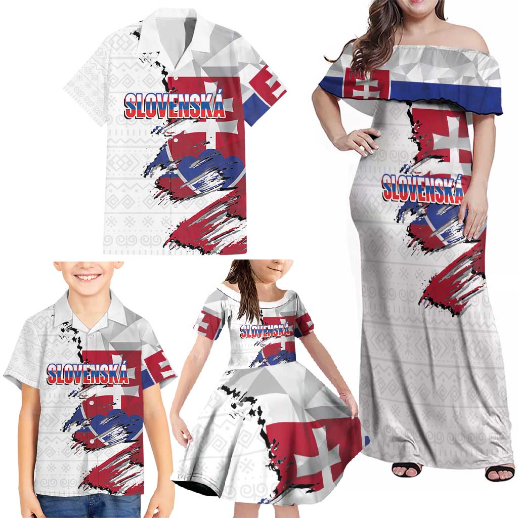 Slovakia Family Matching Off Shoulder Maxi Dress and Hawaiian Shirt Flag Grunge Half Style with Slovak Pattern