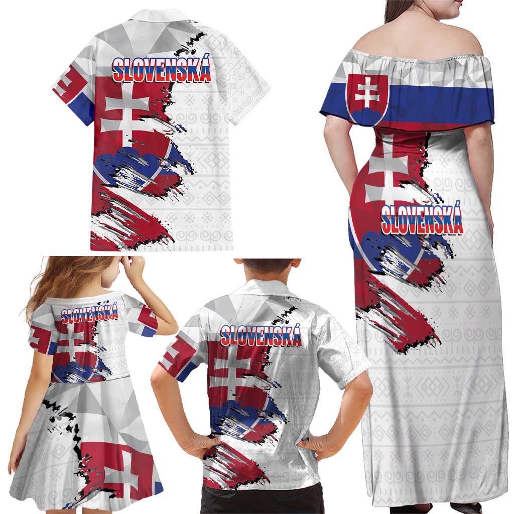 Slovakia Family Matching Off Shoulder Maxi Dress and Hawaiian Shirt Flag Grunge Half Style with Slovak Pattern
