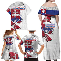 Slovakia Family Matching Off Shoulder Maxi Dress and Hawaiian Shirt Flag Grunge Half Style with Slovak Pattern