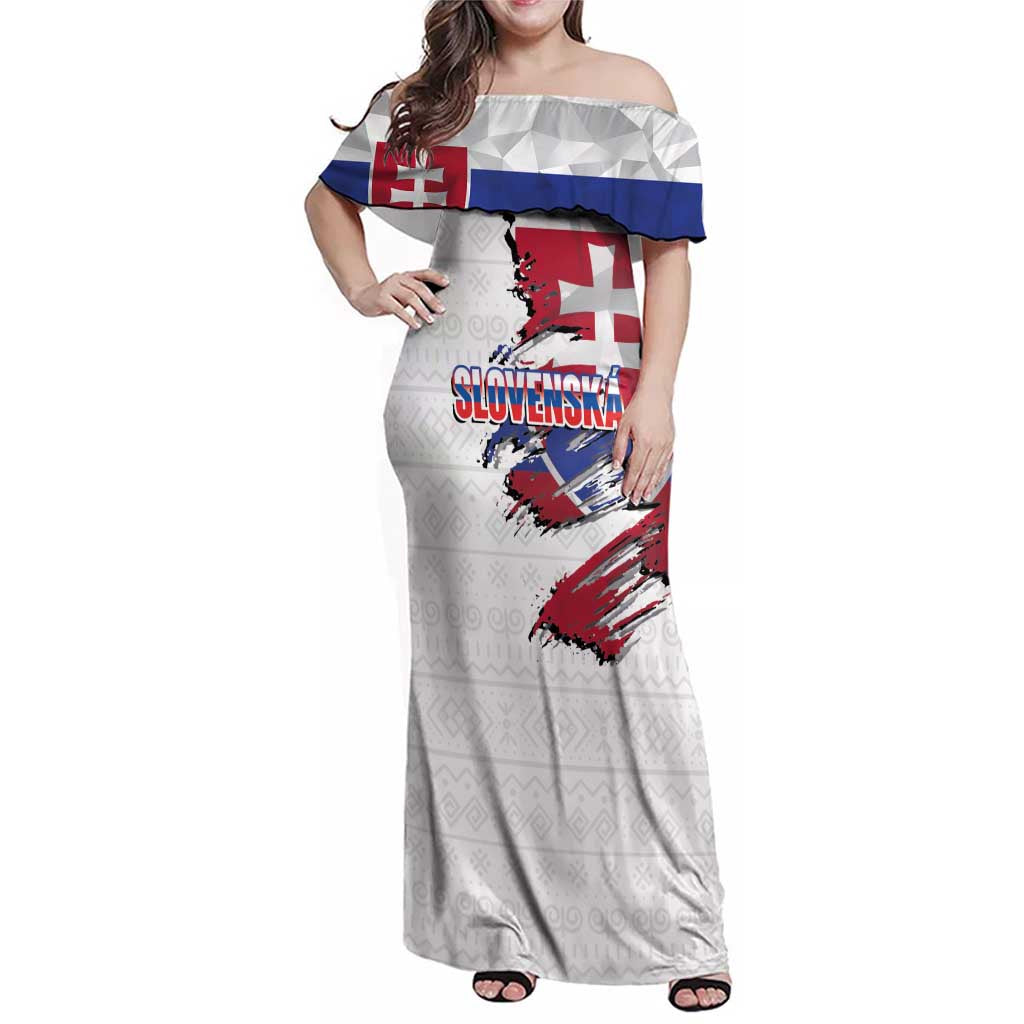 Slovakia Family Matching Off Shoulder Maxi Dress and Hawaiian Shirt Flag Grunge Half Style with Slovak Pattern