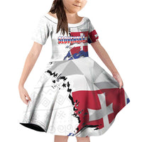 Slovakia Family Matching Off Shoulder Short Dress and Hawaiian Shirt Flag Grunge Half Style with Slovak Pattern