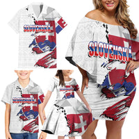 Slovakia Family Matching Off Shoulder Short Dress and Hawaiian Shirt Flag Grunge Half Style with Slovak Pattern
