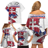 Slovakia Family Matching Off Shoulder Short Dress and Hawaiian Shirt Flag Grunge Half Style with Slovak Pattern