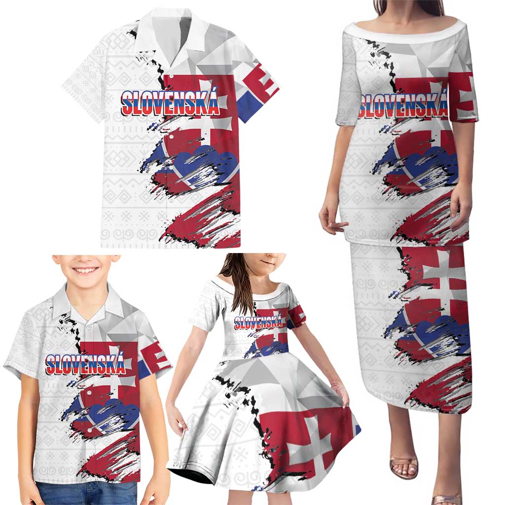 Slovakia Family Matching Puletasi and Hawaiian Shirt Flag Grunge Half Style with Slovak Pattern