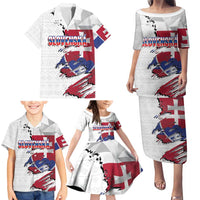 Slovakia Family Matching Puletasi and Hawaiian Shirt Flag Grunge Half Style with Slovak Pattern