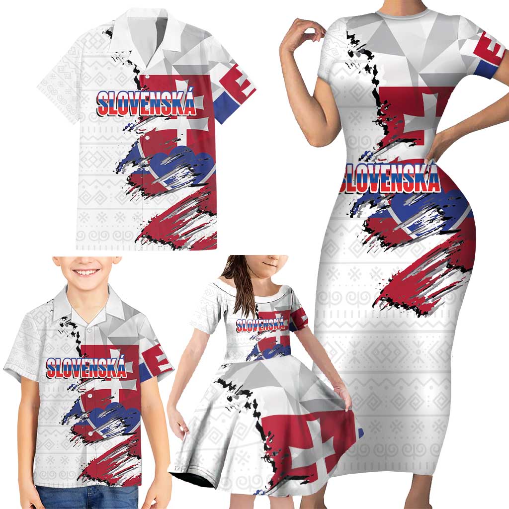 Slovakia Family Matching Short Sleeve Bodycon Dress and Hawaiian Shirt Flag Grunge Half Style with Slovak Pattern