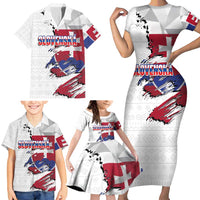 Slovakia Family Matching Short Sleeve Bodycon Dress and Hawaiian Shirt Flag Grunge Half Style with Slovak Pattern