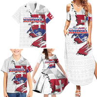 Slovakia Family Matching Summer Maxi Dress and Hawaiian Shirt Flag Grunge Half Style with Slovak Pattern
