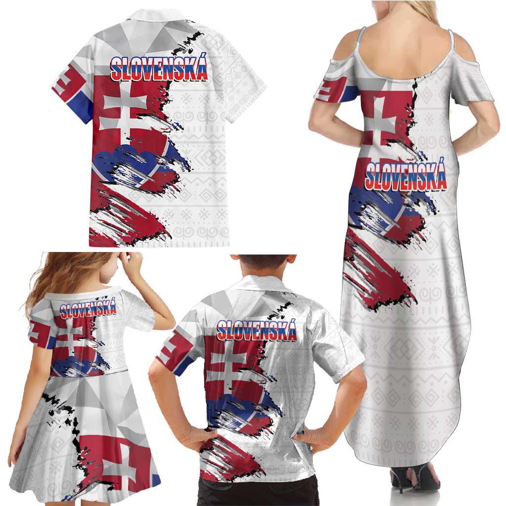 Slovakia Family Matching Summer Maxi Dress and Hawaiian Shirt Flag Grunge Half Style with Slovak Pattern