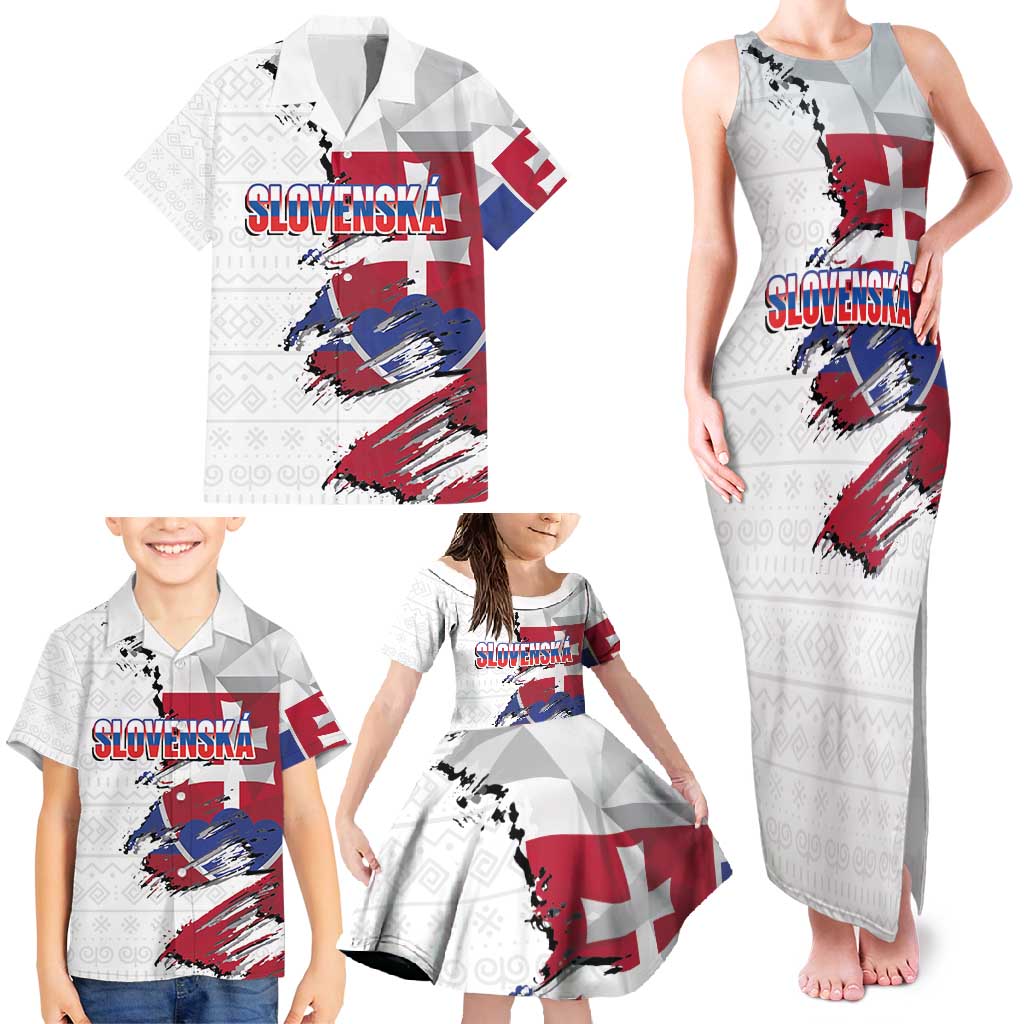 Slovakia Family Matching Tank Maxi Dress and Hawaiian Shirt Flag Grunge Half Style with Slovak Pattern