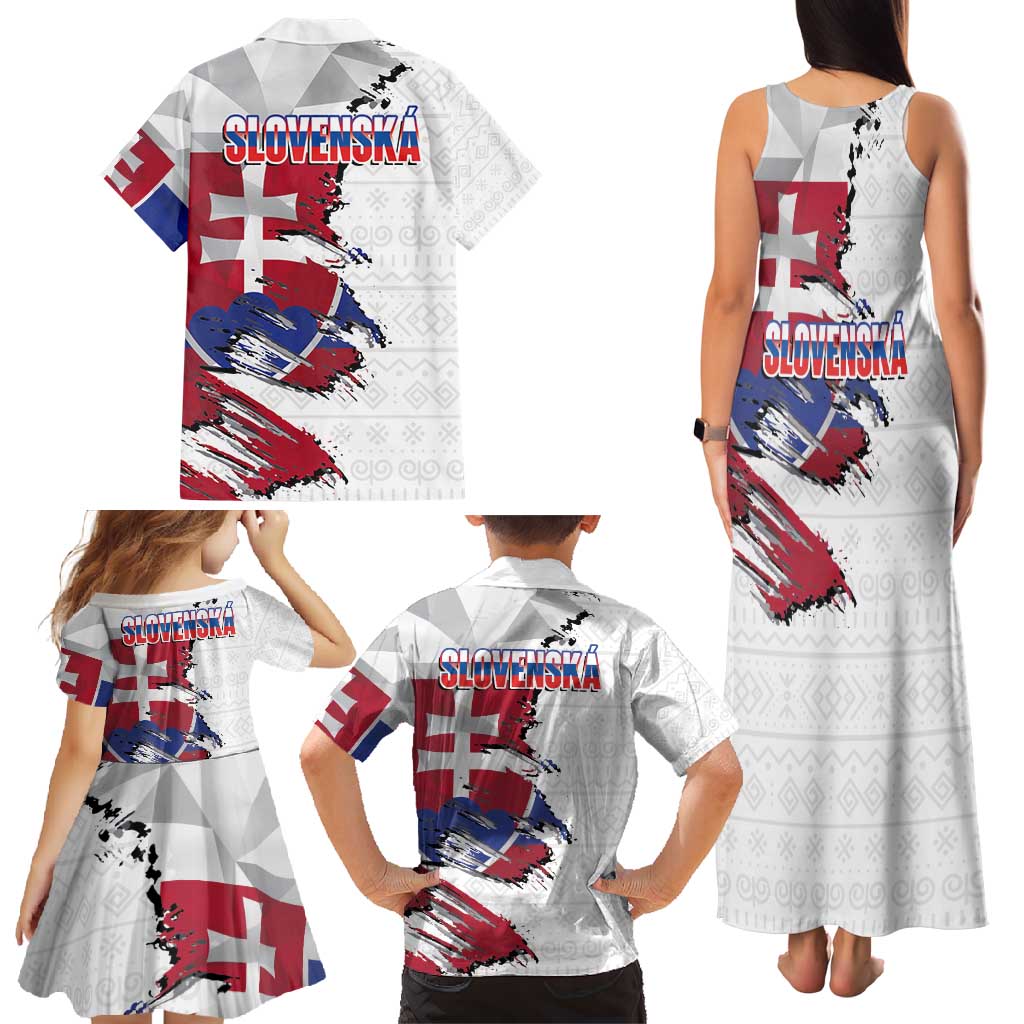 Slovakia Family Matching Tank Maxi Dress and Hawaiian Shirt Flag Grunge Half Style with Slovak Pattern