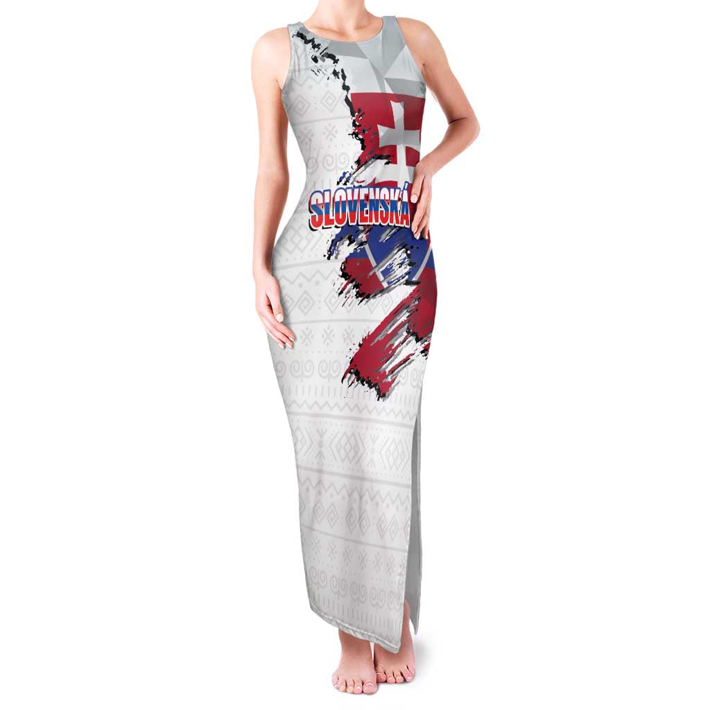 Slovakia Family Matching Tank Maxi Dress and Hawaiian Shirt Flag Grunge Half Style with Slovak Pattern