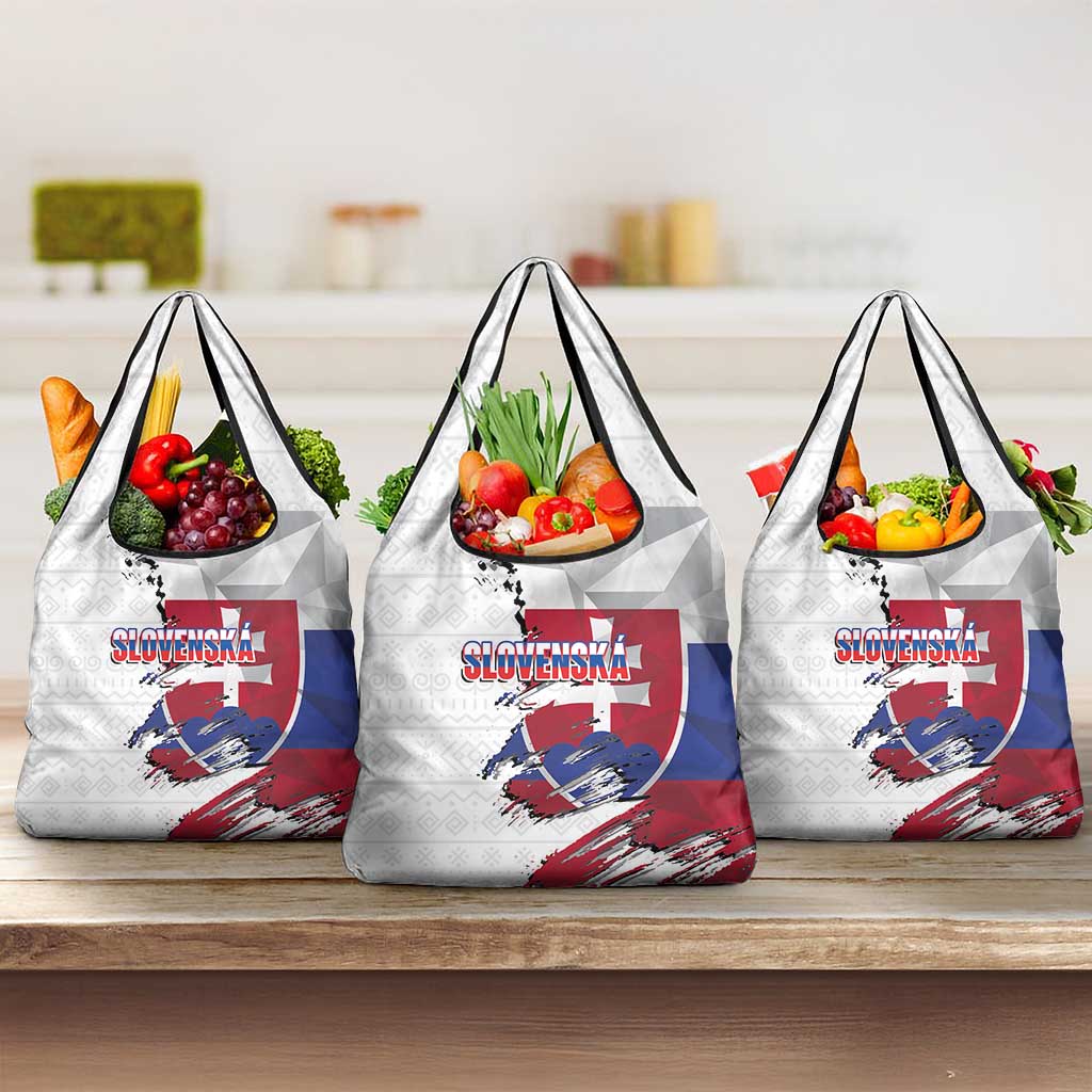 Slovakia Grocery Bag Flag Grunge Half Style with Slovak Pattern
