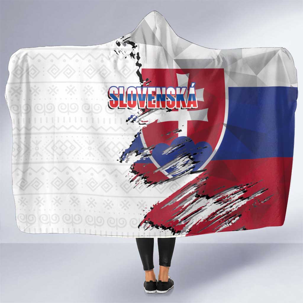 Slovakia Hooded Blanket Flag Grunge Half Style with Slovak Pattern