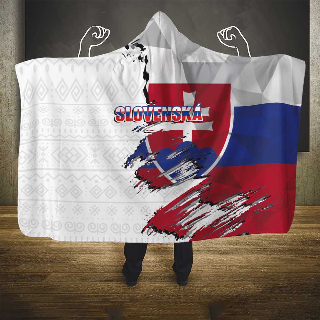 Slovakia Hooded Blanket Flag Grunge Half Style with Slovak Pattern