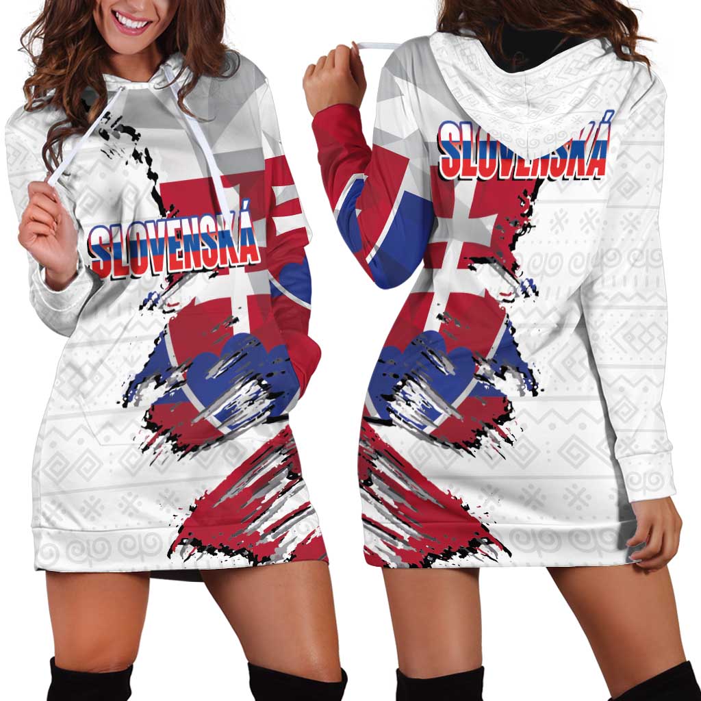 Slovakia Hoodie Dress Flag Grunge Half Style with Slovak Pattern