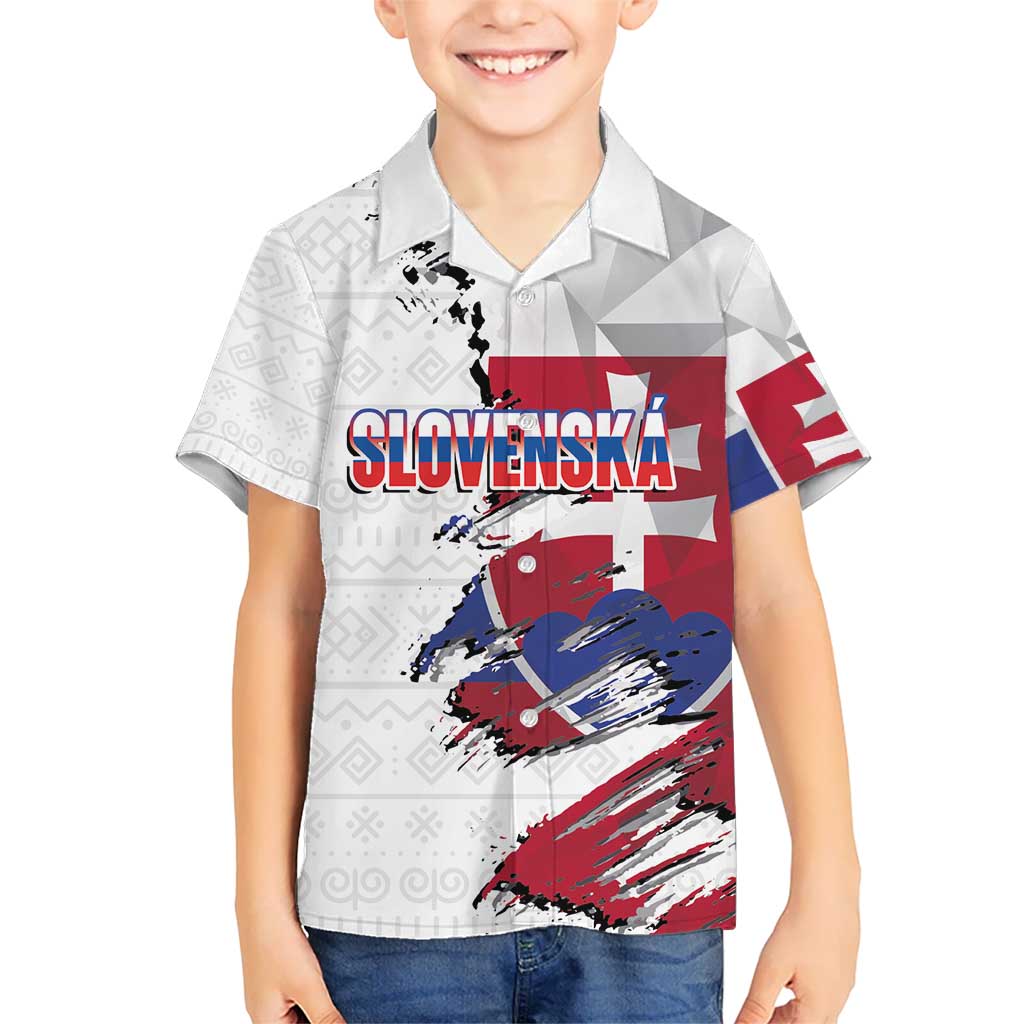 Slovakia Kid Hawaiian Shirt Flag Grunge Half Style with Slovak Pattern