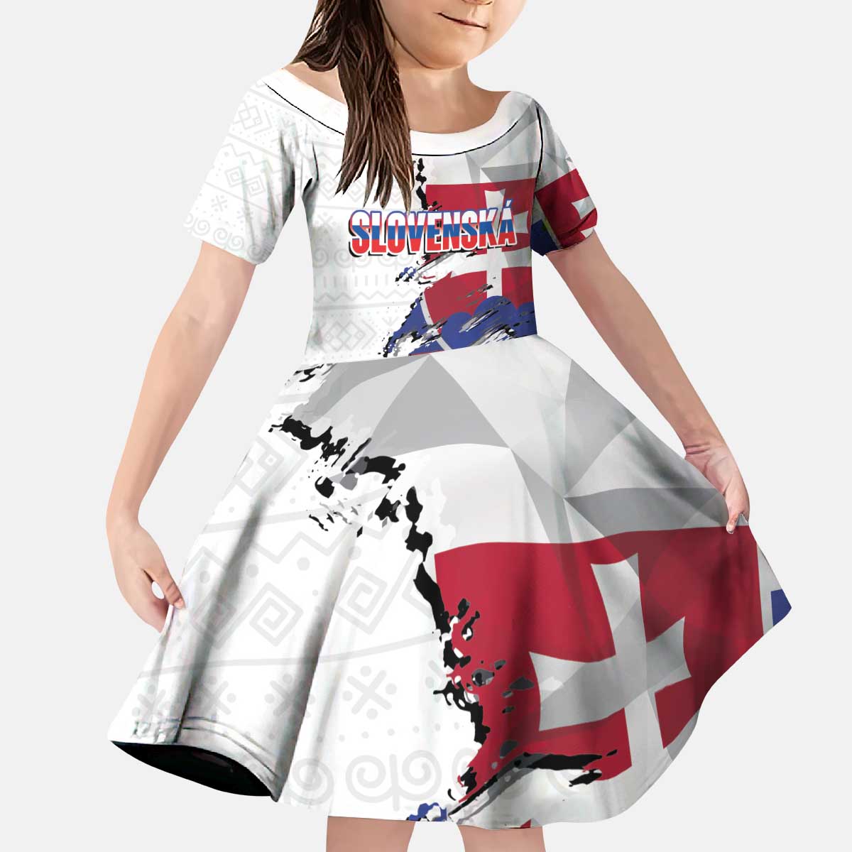 Slovakia Kid Short Sleeve Dress Flag Grunge Half Style with Slovak Pattern
