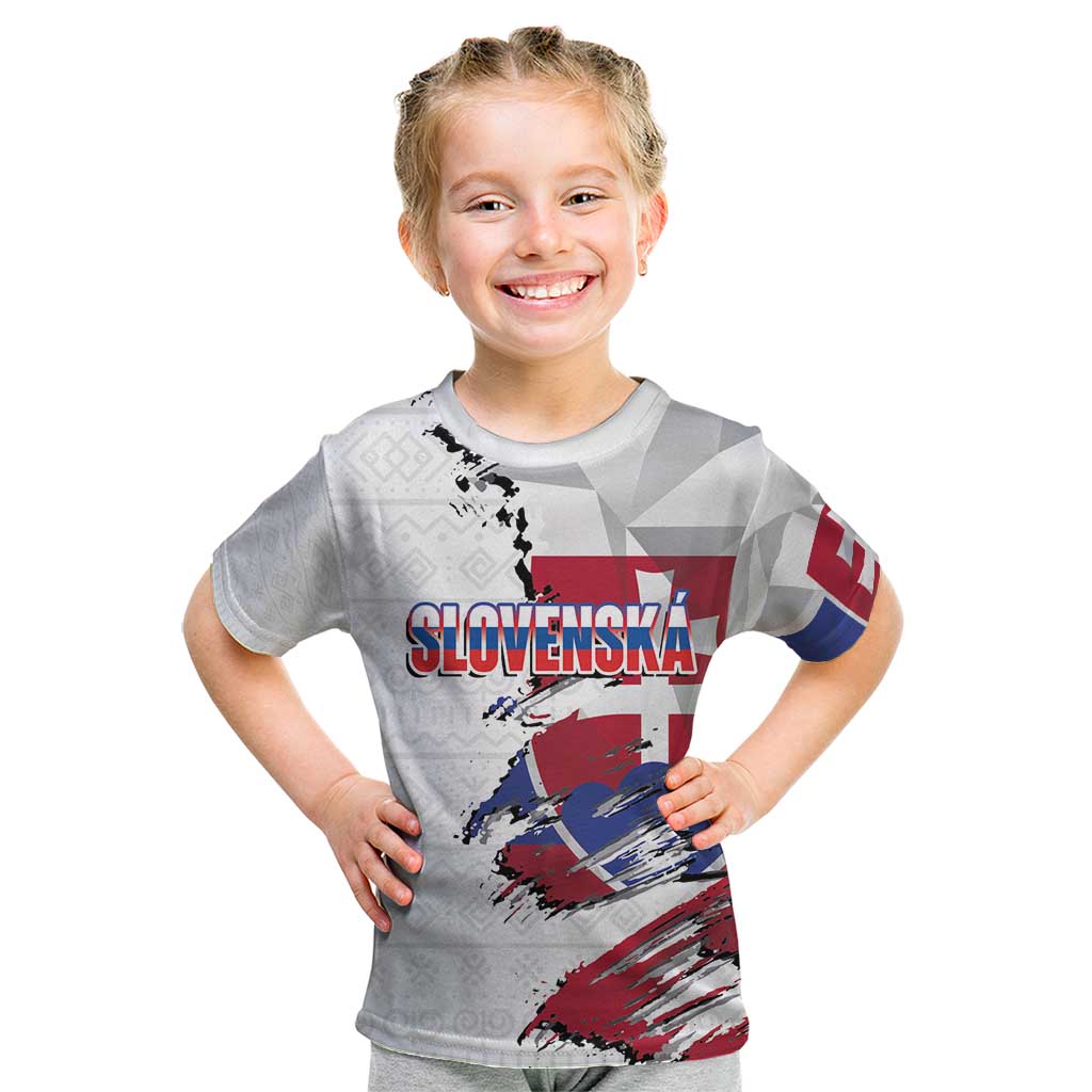 Slovakia Kid T Shirt Flag Grunge Half Style with Slovak Pattern