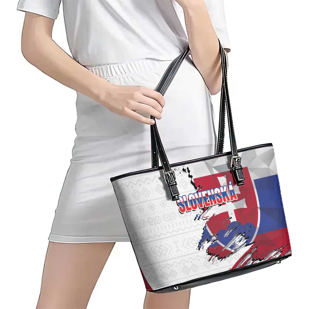 Slovakia Leather Tote Bag Flag Grunge Half Style with Slovak Pattern