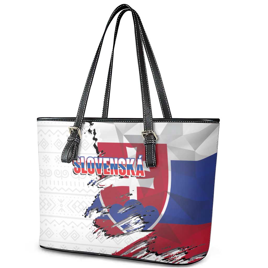 Slovakia Leather Tote Bag Flag Grunge Half Style with Slovak Pattern