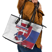 Slovakia Leather Tote Bag Flag Grunge Half Style with Slovak Pattern