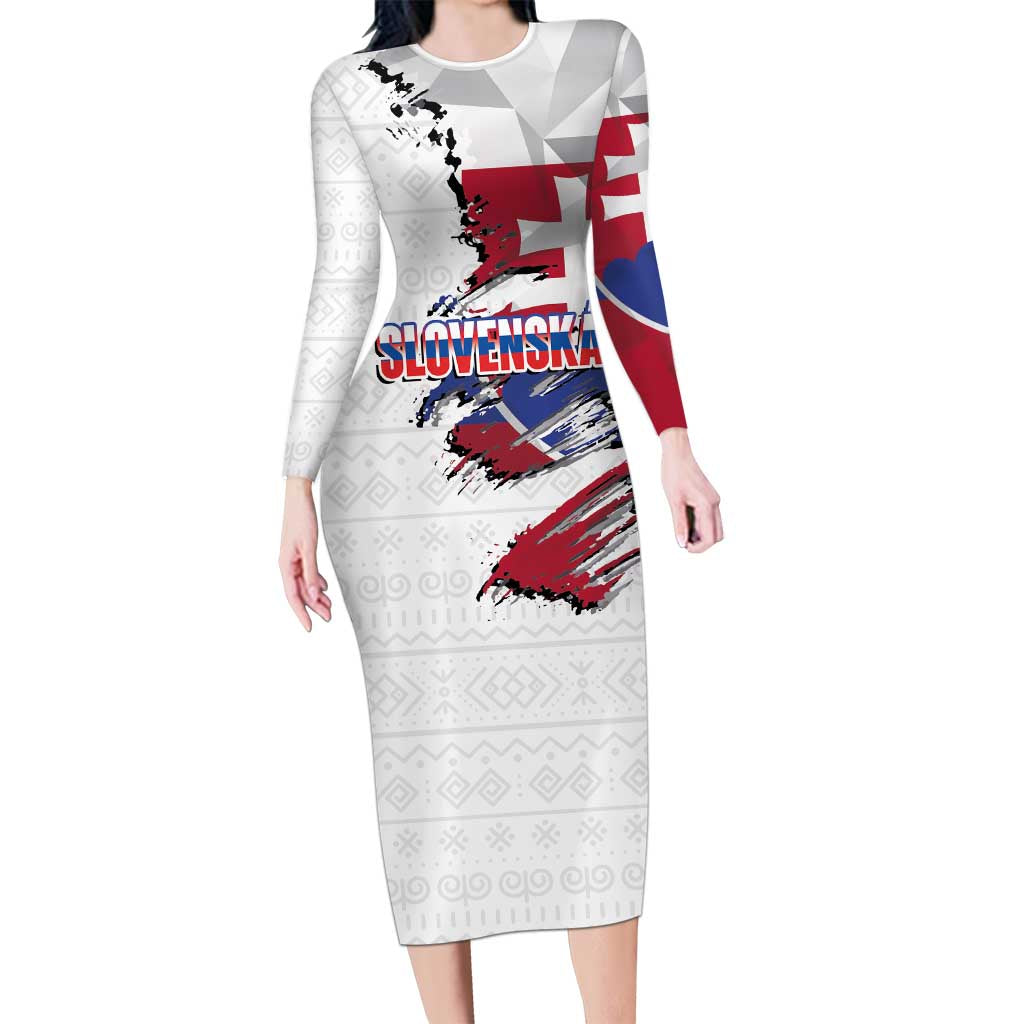 Slovakia Long Sleeve Bodycon Dress Flag Grunge Half Style with Slovak Pattern