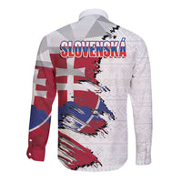 Slovakia Long Sleeve Button Shirt Flag Grunge Half Style with Slovak Pattern