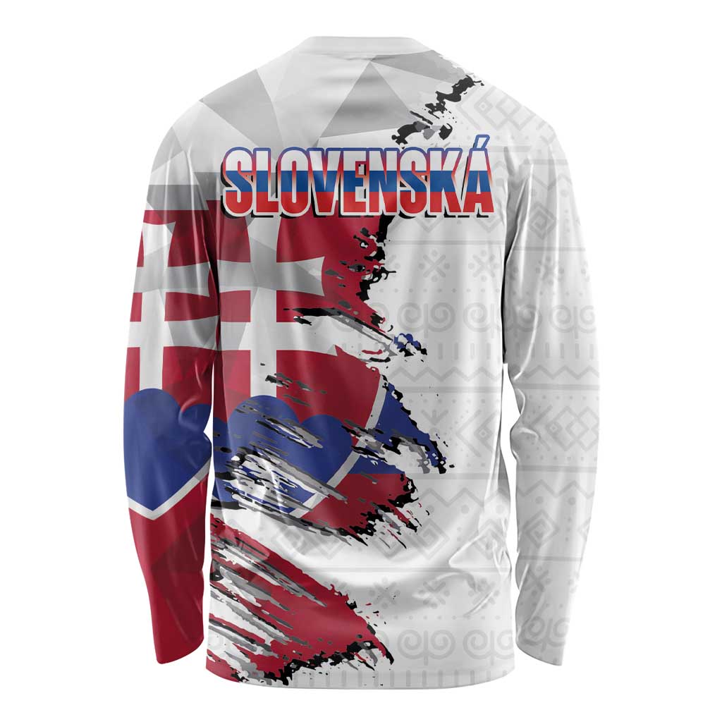 Slovakia Long Sleeve Shirt Flag Grunge Half Style with Slovak Pattern
