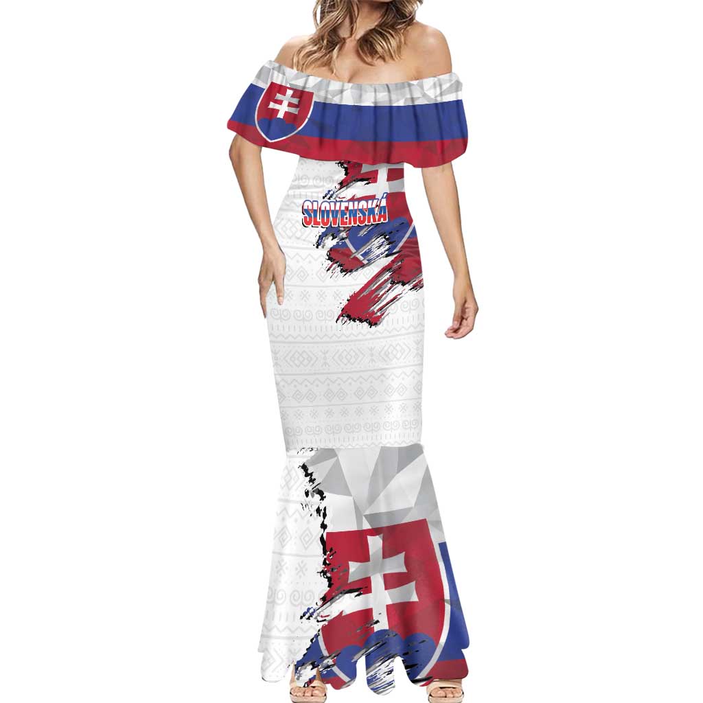 Slovakia Mermaid Dress Flag Grunge Half Style with Slovak Pattern