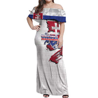 Slovakia Off Shoulder Maxi Dress Flag Grunge Half Style with Slovak Pattern