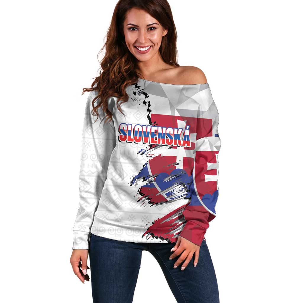 Slovakia Off Shoulder Sweater Flag Grunge Half Style with Slovak Pattern