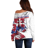 Slovakia Off Shoulder Sweater Flag Grunge Half Style with Slovak Pattern