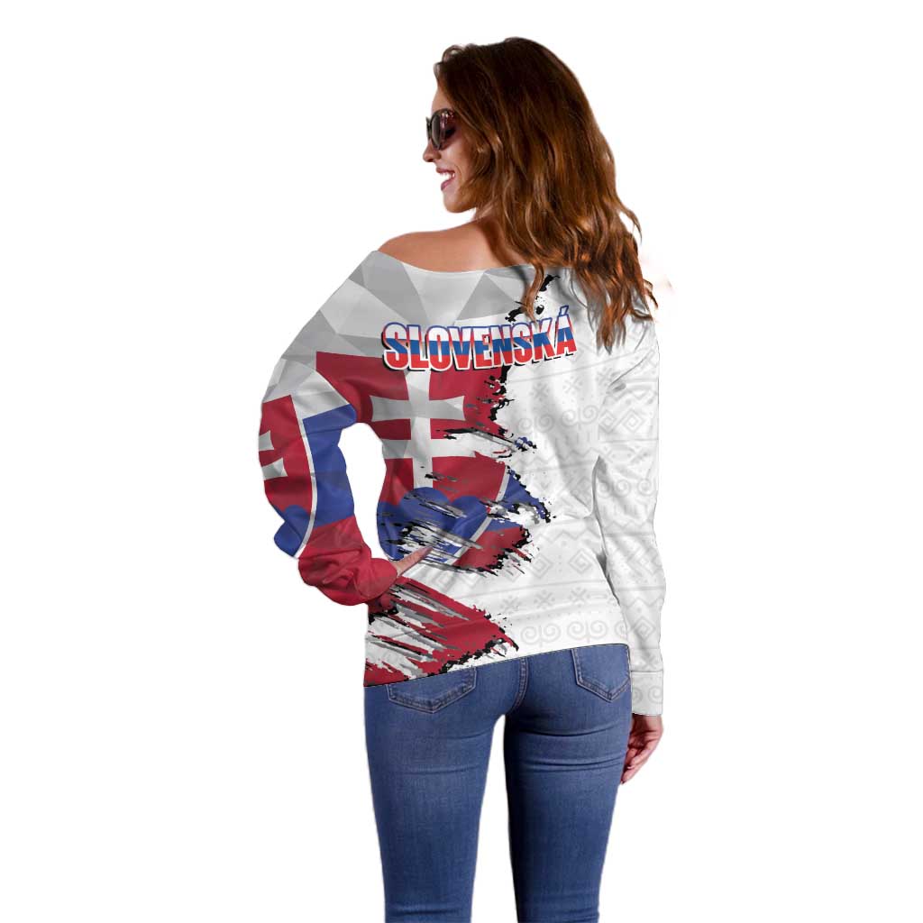 Slovakia Off Shoulder Sweater Flag Grunge Half Style with Slovak Pattern