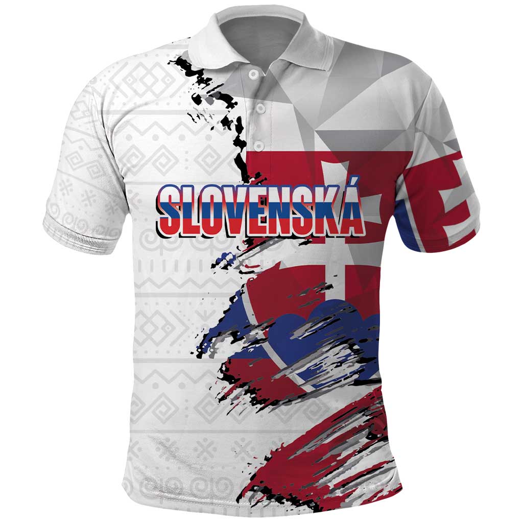 Slovakia Polo Shirt Flag Grunge Half Style with Slovak Pattern