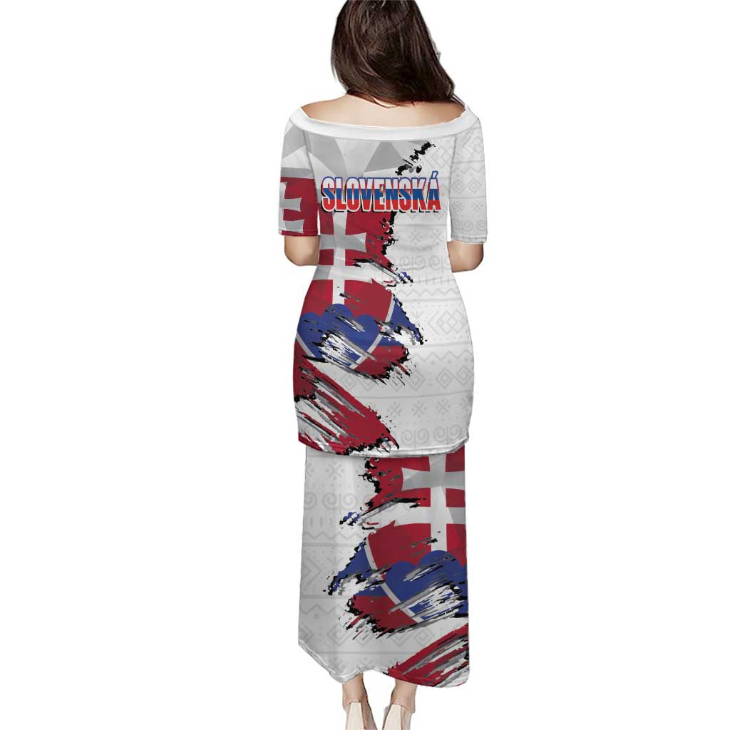 Slovakia Puletasi Flag Grunge Half Style with Slovak Pattern