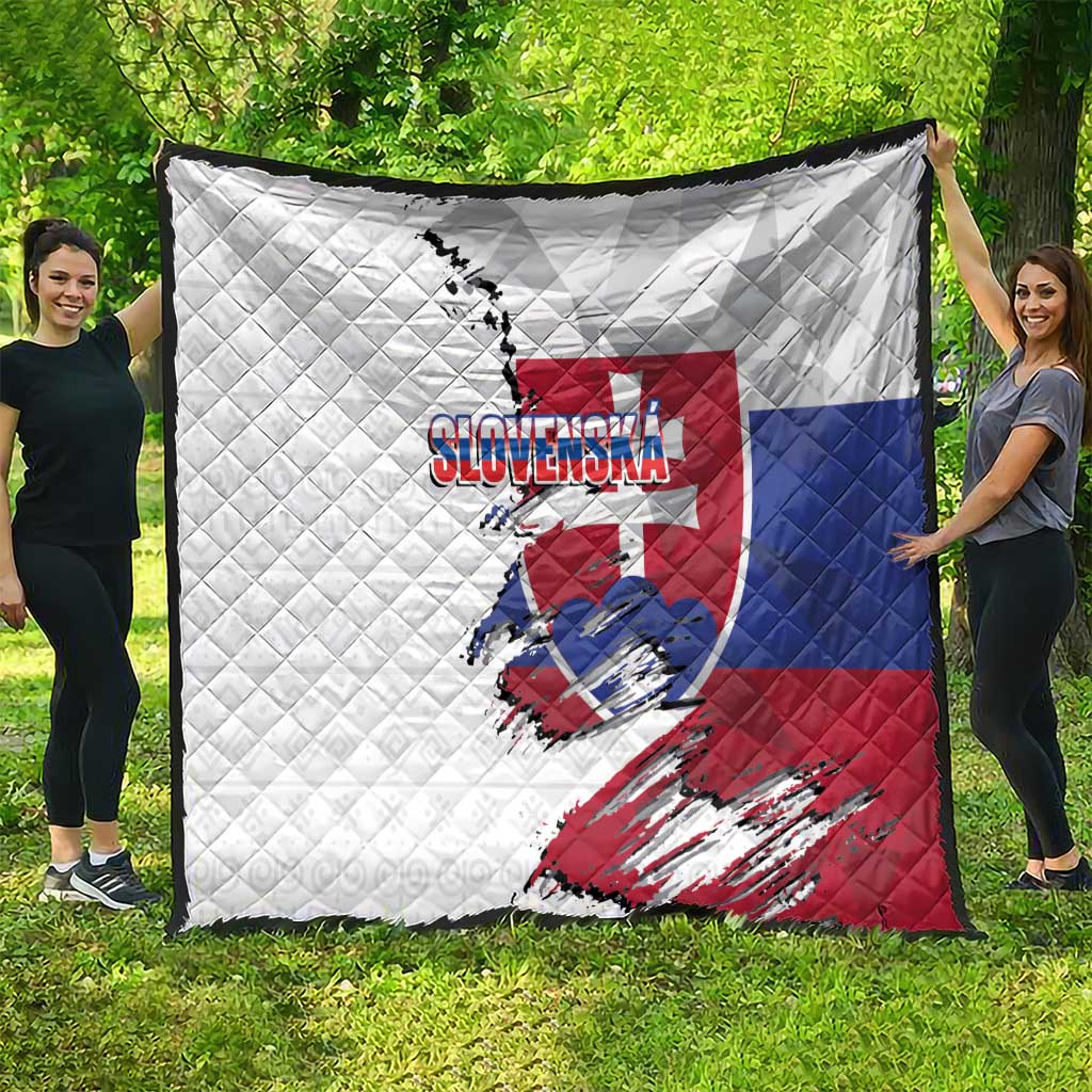 Slovakia Quilt Flag Grunge Half Style with Slovak Pattern