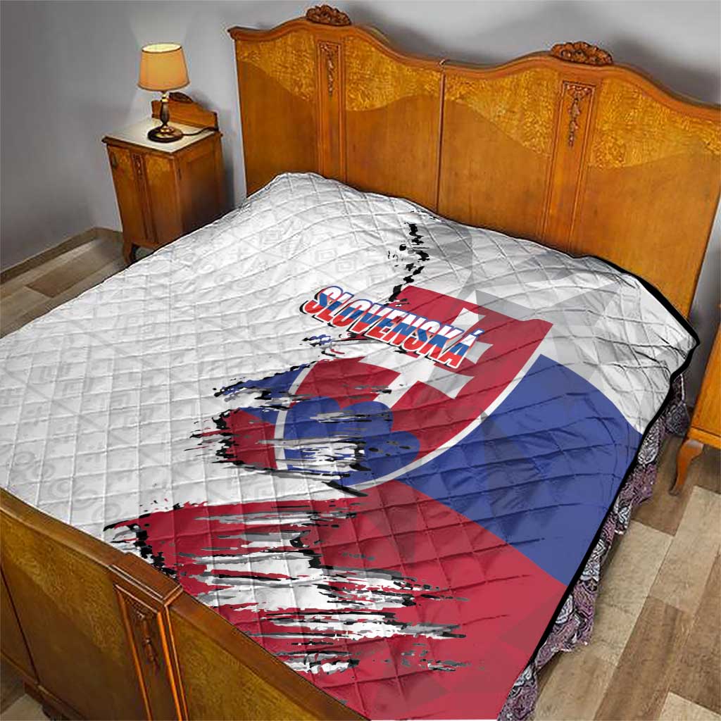 Slovakia Quilt Flag Grunge Half Style with Slovak Pattern
