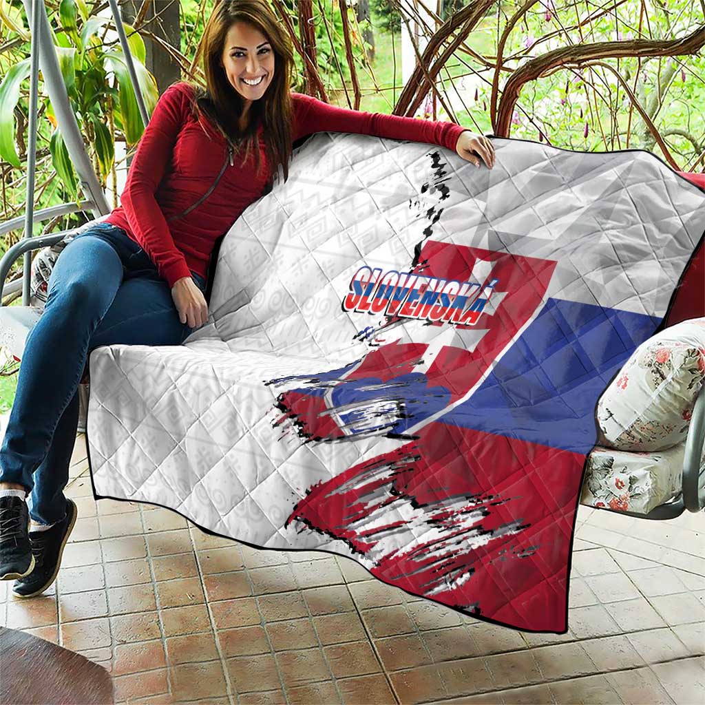 Slovakia Quilt Flag Grunge Half Style with Slovak Pattern