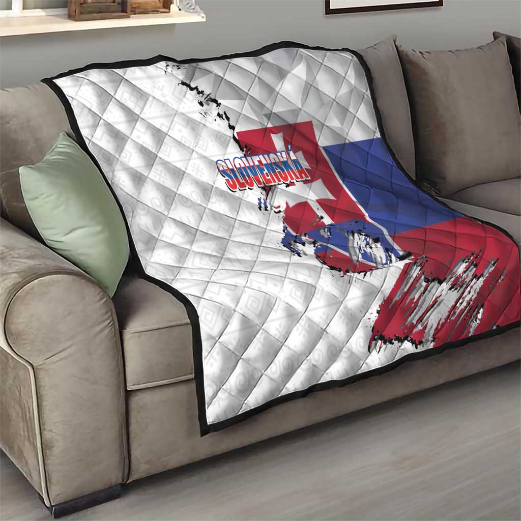 Slovakia Quilt Flag Grunge Half Style with Slovak Pattern