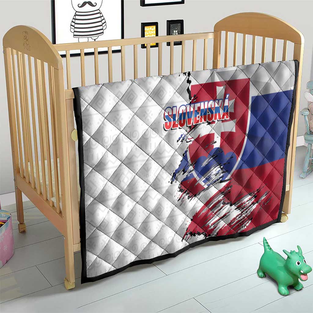 Slovakia Quilt Flag Grunge Half Style with Slovak Pattern