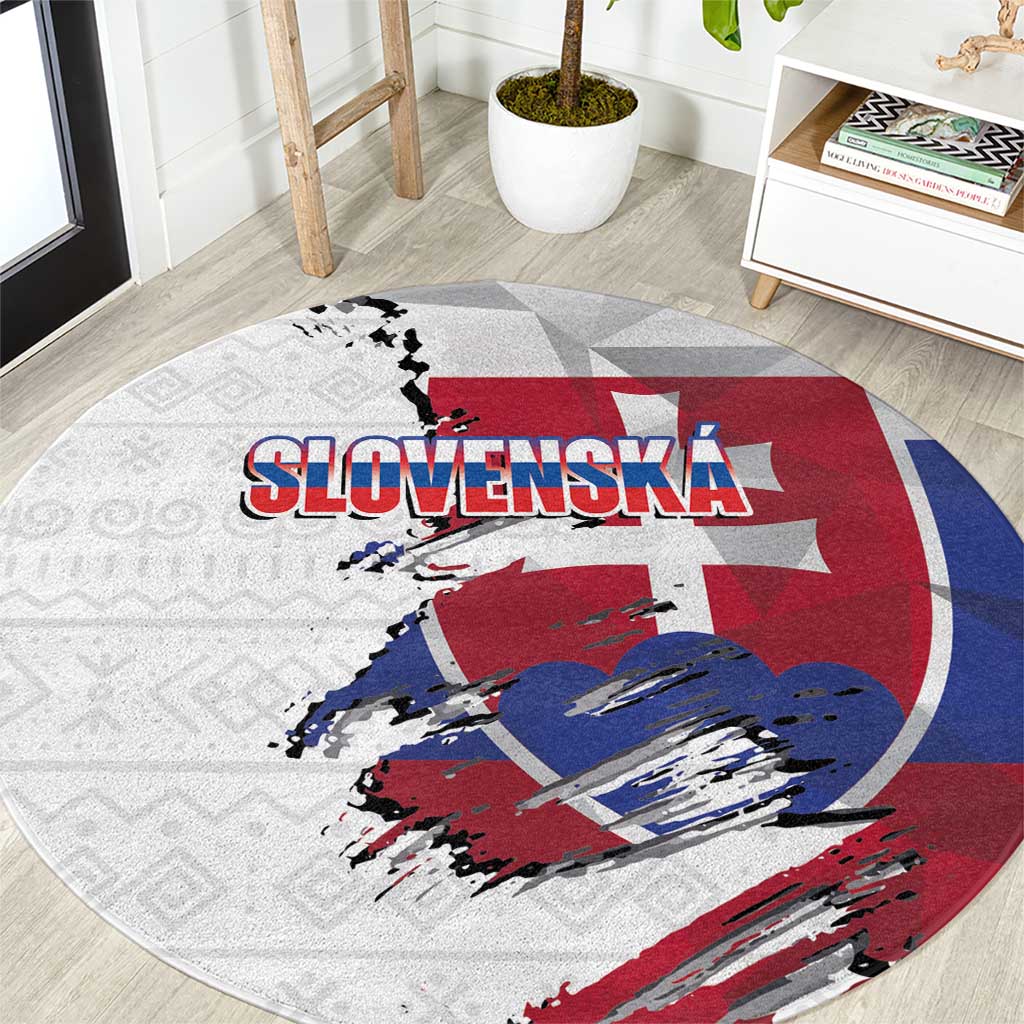 Slovakia Round Carpet Flag Grunge Half Style with Slovak Pattern