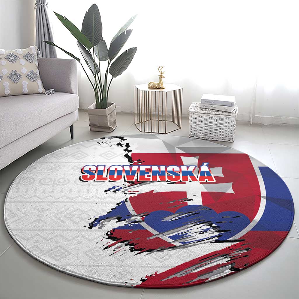 Slovakia Round Carpet Flag Grunge Half Style with Slovak Pattern
